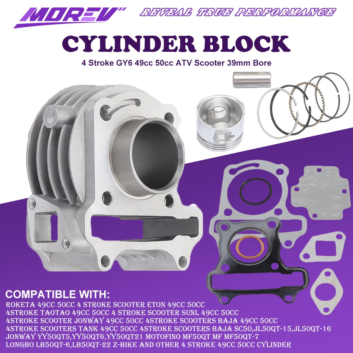 Cylinder Kit for 4 Stroke GY6 49cc 50cc ATV Scooter 39mm Bore
