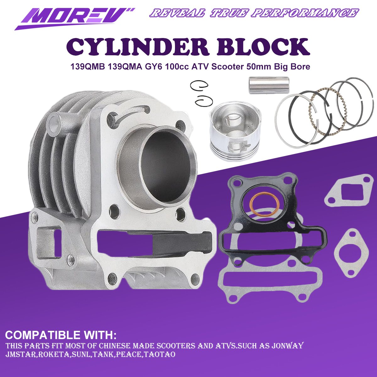 139QMB 139QMA Scooter Big Bore Cylinder Kit Rebuild Kit GY6 100cc 50mm Moped ATV Go-Kart