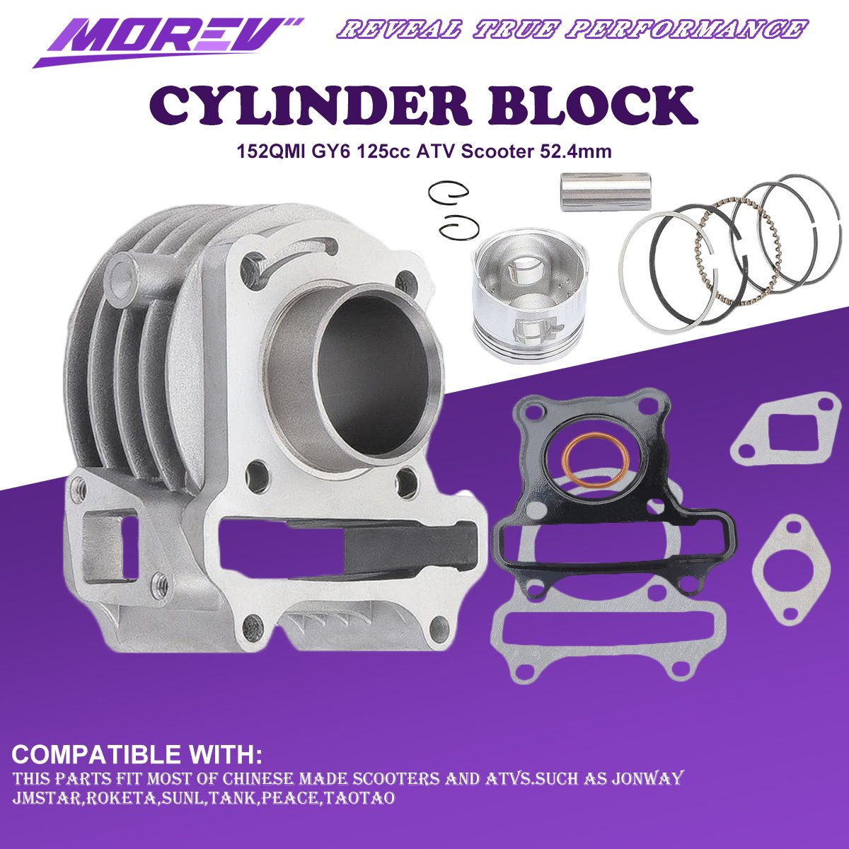 52.4mm Cylinder Piston Kit for GY6 125cc ATV Quad Scooter 152QMI Engine