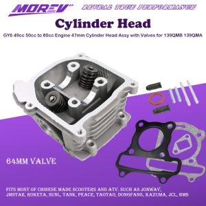 GY6 49cc 50cc to 80cc Engine 47mm Cylinder Head Assy with Valves for Chinese 139QMB 139QMA Scooter Moped ATV Quad Go Kart (Non EGR Type, 64mm Valves)