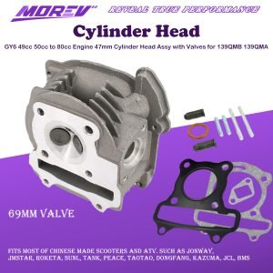 GY6 49cc 50cc to 80cc Engine 47mm Cylinder Head Assy with Valves for 139QMB 139QMA Chinese Scooter Engine Moped ATV Quad Go Kart (Non EGR Type, 69mm Valves)