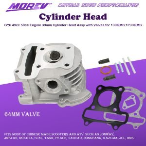 GY6 49cc 50cc Engine 39mm Cylinder Head Assy with Valves for 139QMB 1P39QMB Chinese Scooter Moped ATV Quad Go Kart (Non EGR Type, 64mm Valve)